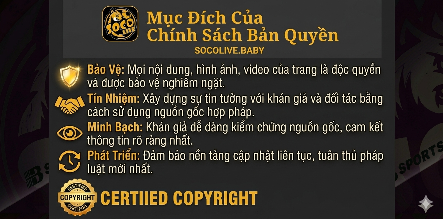 Chính Sách Bản Quyền SOCOLIVE Minh Bạch 2026 1 Mục đích của chính sách bản quyền